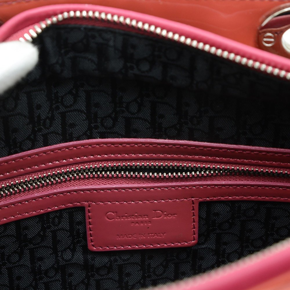 Christian Dior Dior Lady Cannage Large 2WAY Bag Handbag Patent Red BP - Picture 7 of 9